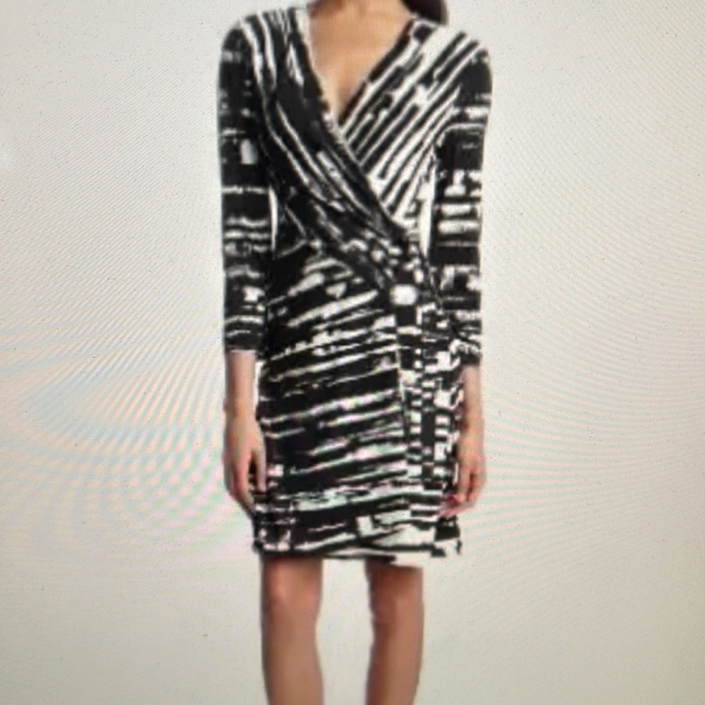 BCBGMAXAZRIA Adele Wrap Dress Black/Comb Size Medium